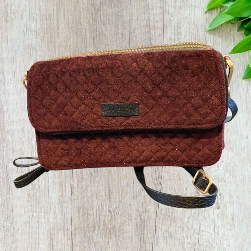 Vera Bradley Gloxinia Purple Maroon Velvet All in one Crossbody Clutch